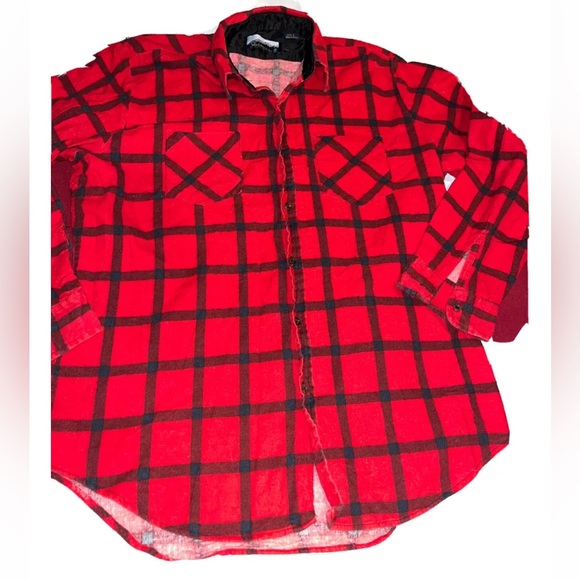 RED Fieldmaster 90s FLANNEL SHIRT Wide black Plaid cotton 2 Pockets MENS LARGE L - Picture 3 of 12